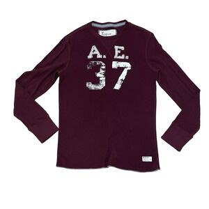 American Eagle Outfitters Mens L Y2K Burgundy Long Sleeve Thermal Shirt A.E.‎ 37